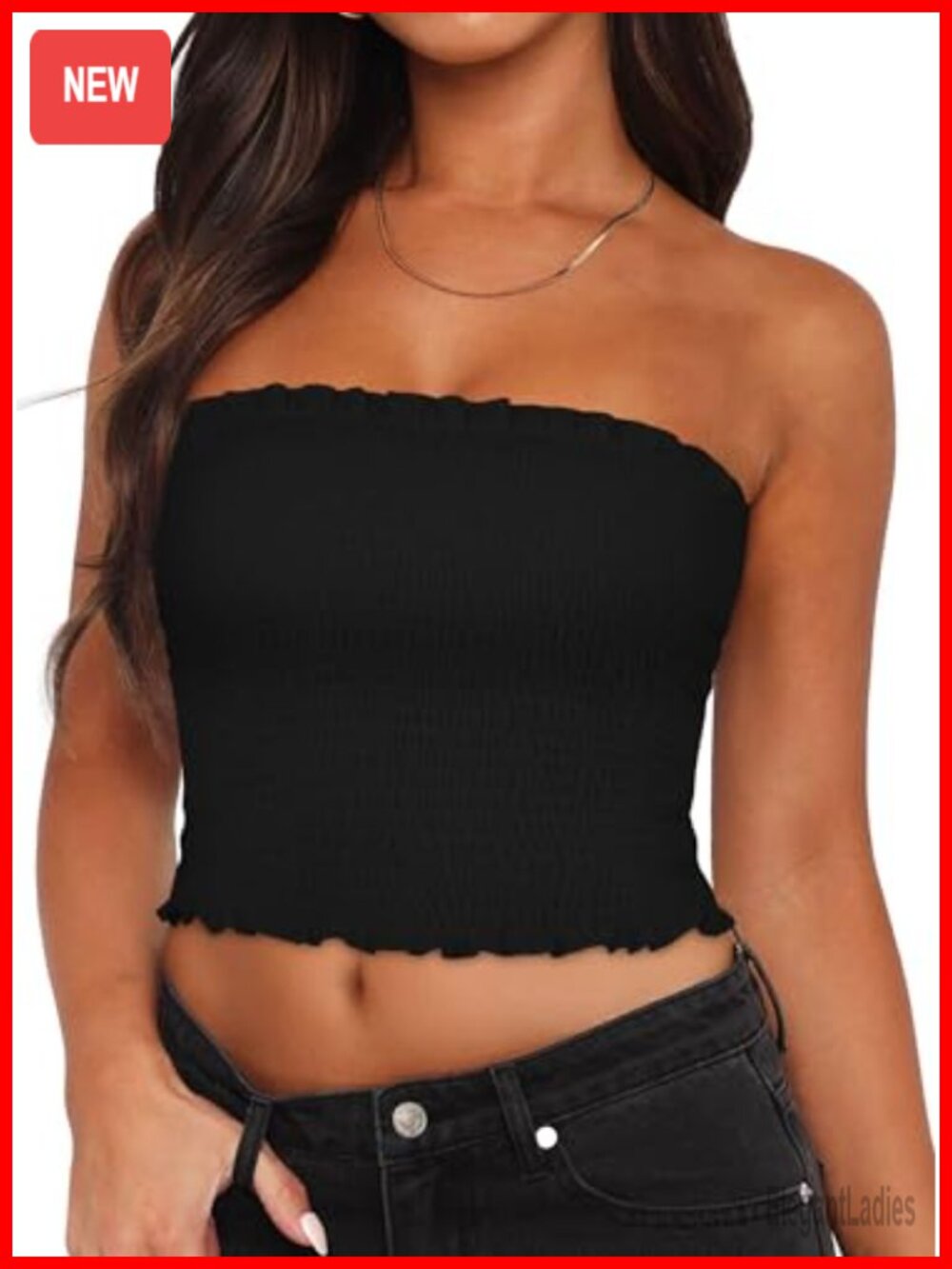Womens Tube Top Strapless Ruffle Crop Top Sleeveless Summer Tank